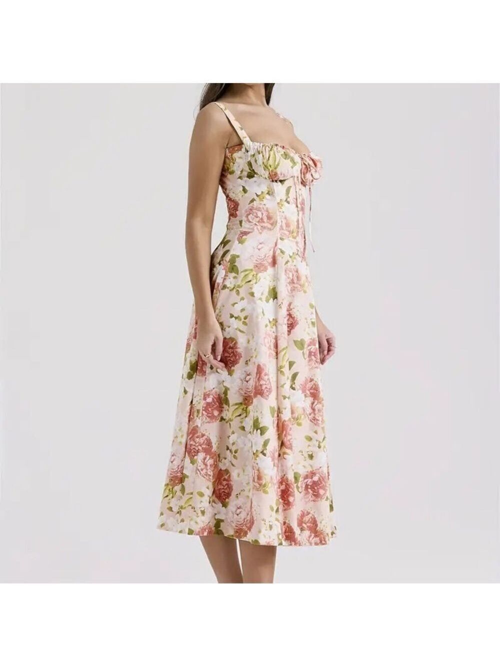 French Floral Midi Dress Spaghetti Strap - Picture 10 of 12